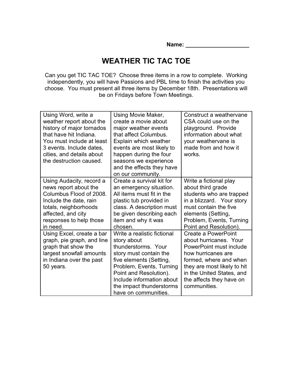 Weather Tic Tac Toe