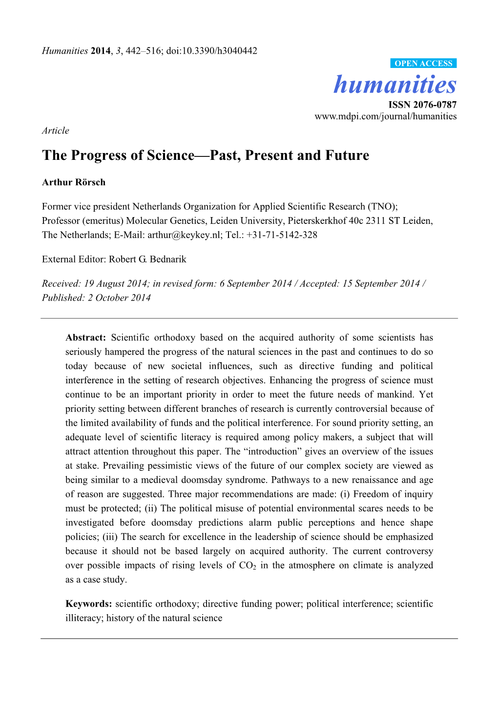 The Progress of Science—Past, Present and Future