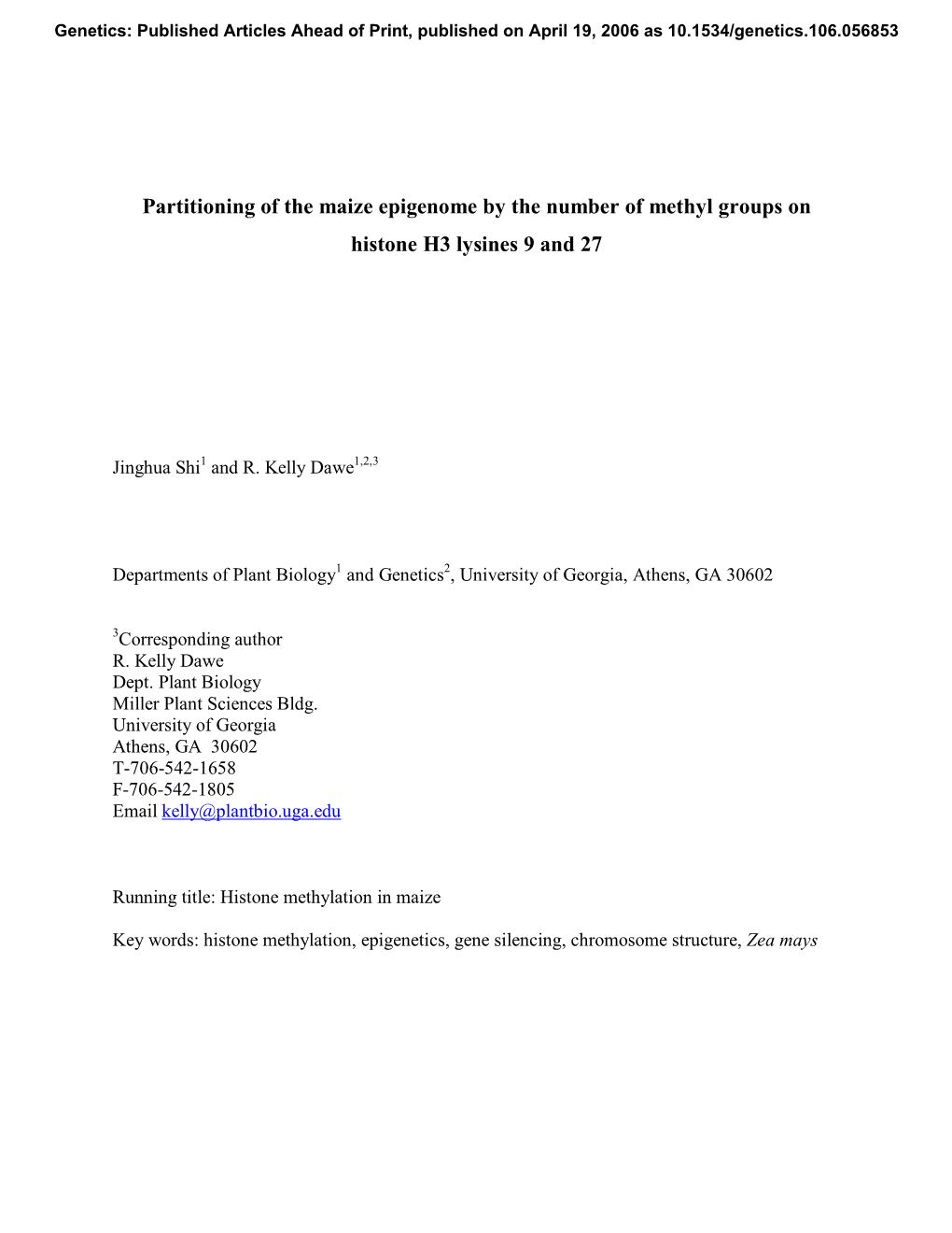 Partitioning of the Maize Epigenome by the Number of Methyl Groups on Histone H3 Lysines 9 and 27