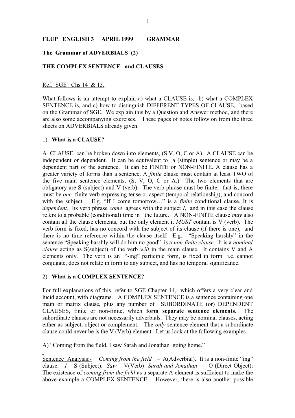 Flup Enlgish 3 April 1999 Grammar