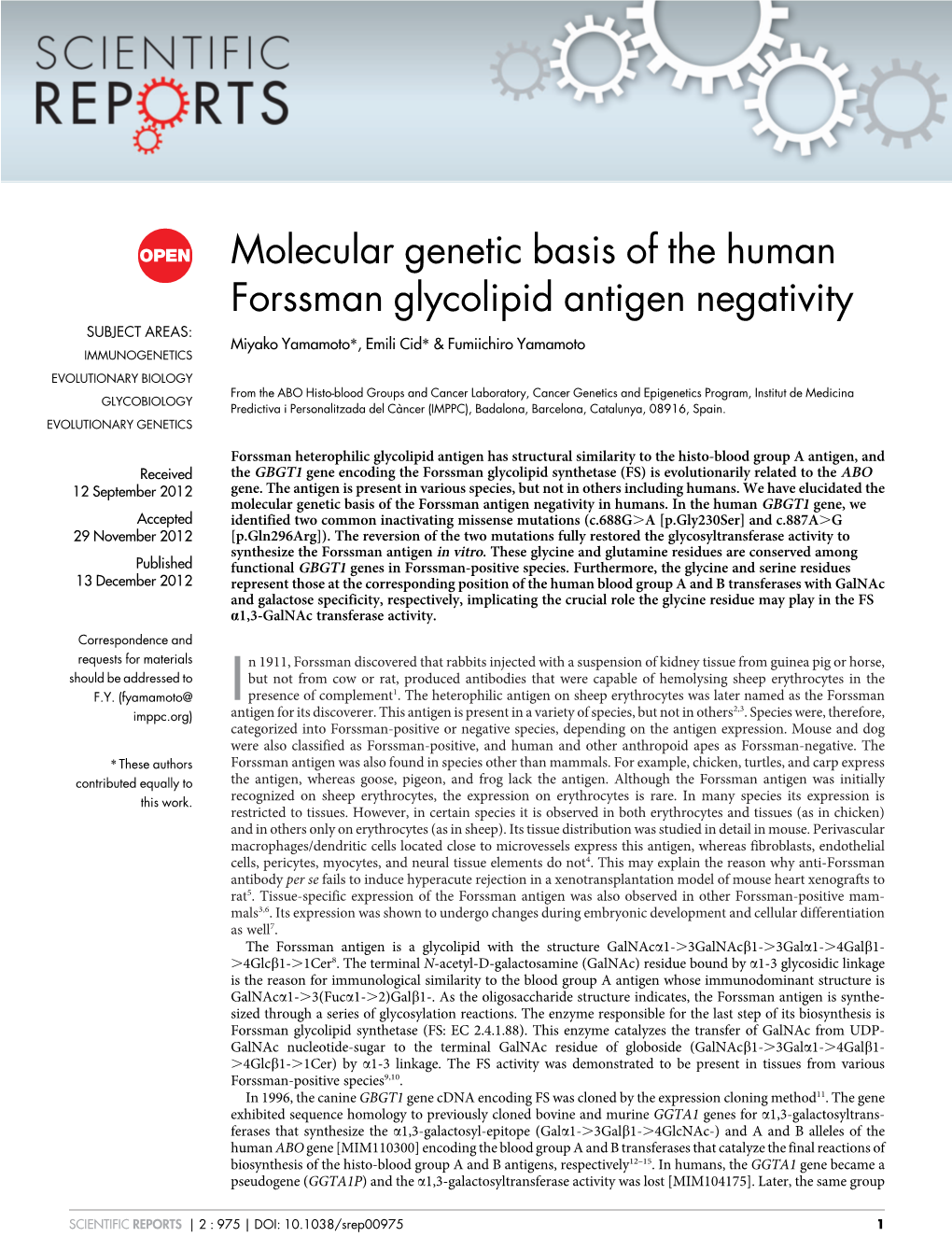 Molecular Genetic Basis of the Human Forssman Glycolipid Antigen