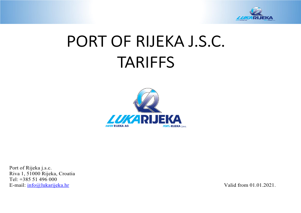 Port of Rijeka J.S.C. Tariffs