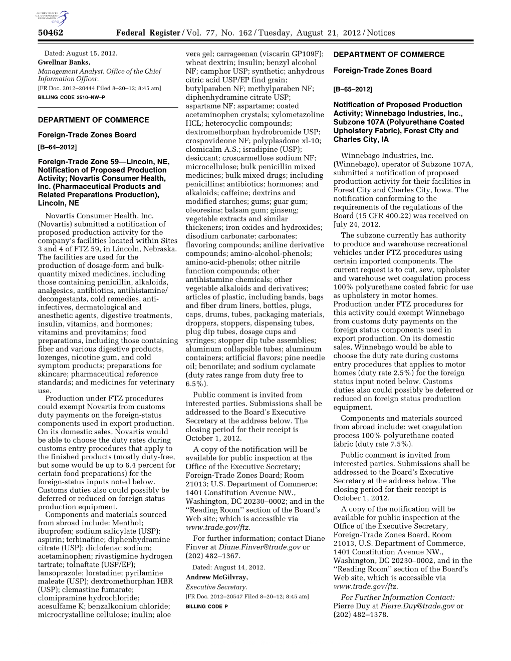 Federal Register/Vol. 77, No. 162/Tuesday, August 21, 2012