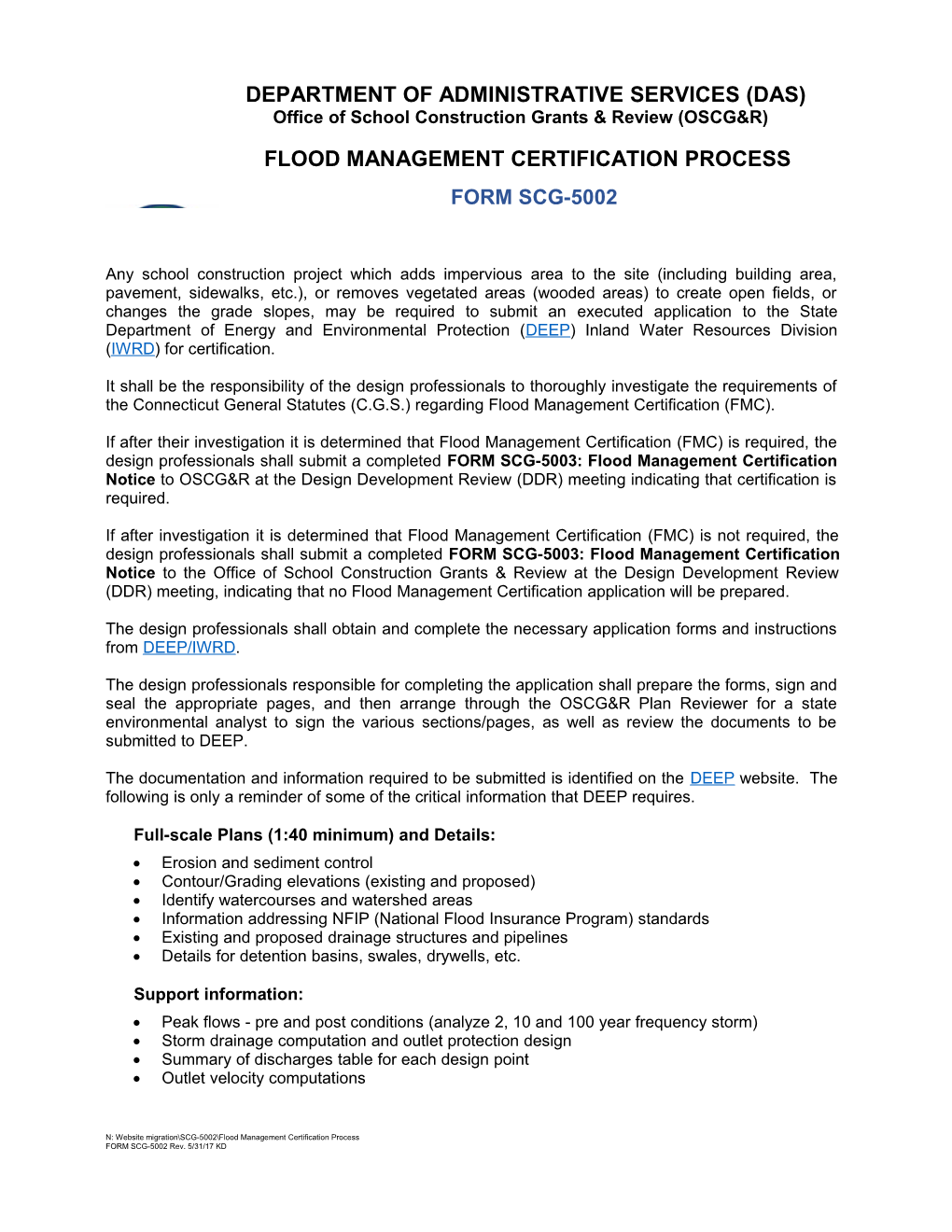 Form Scg-5002 Flood Management Certification Process