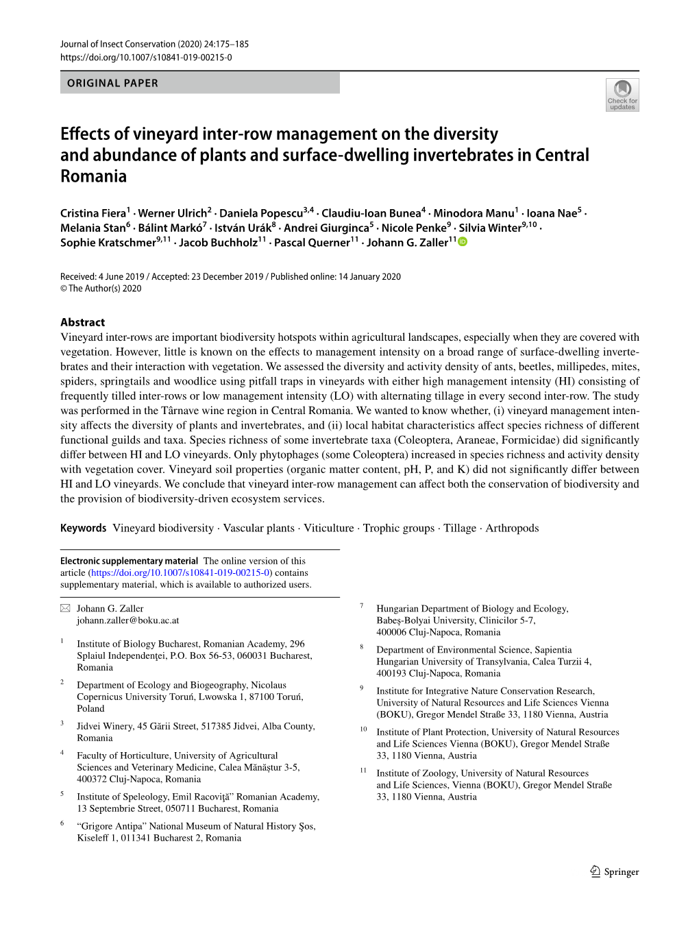 Effects of Vineyard Inter-Row Management on the Diversity And