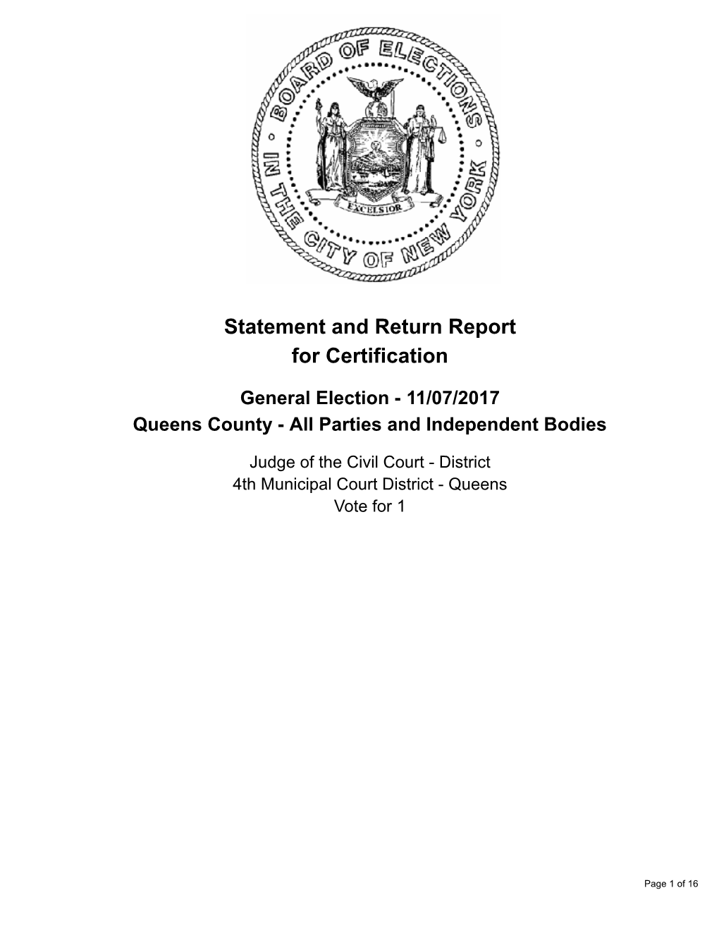 Statement and Return Report for Certification