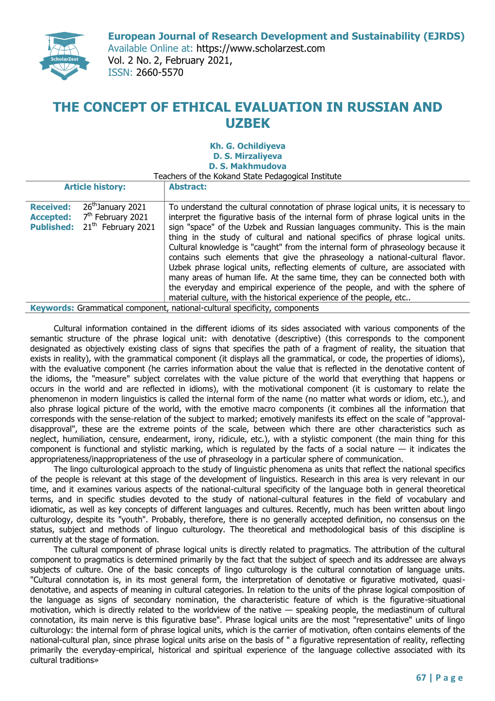 The Concept of Ethical Evaluation in Russian and Uzbek