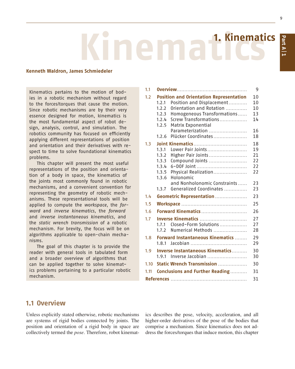 1. Kinematics Apart Kinematics 1 Kenneth Waldron, James Schmiedeler