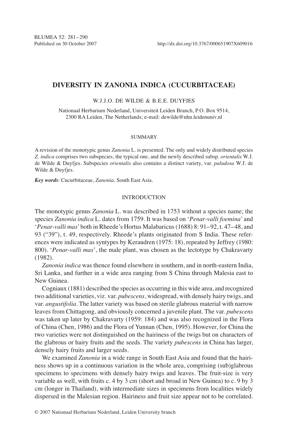 Diversity in Zanonia Indica (Cucurbitaceae)