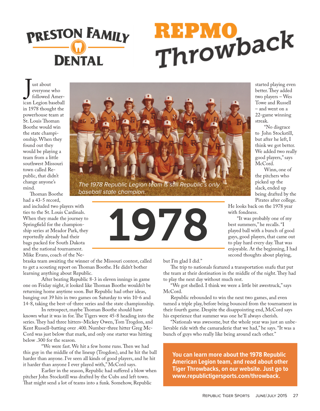 You Can Learn More About the 1978 Republic American Legion Team