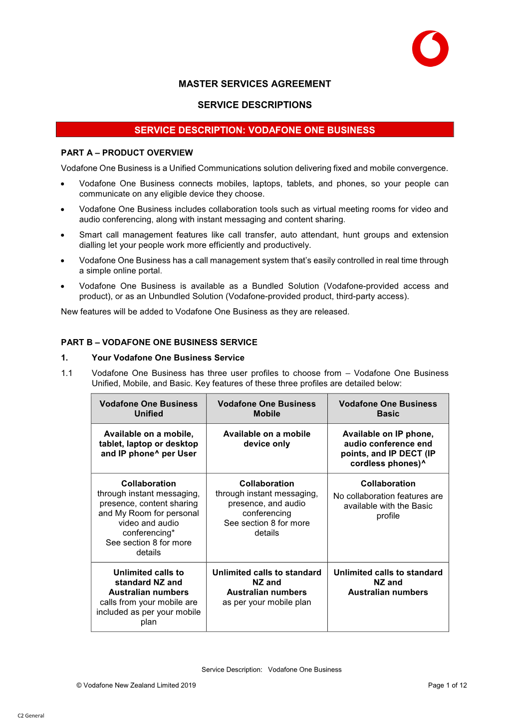 Vodafone One Business Service Description