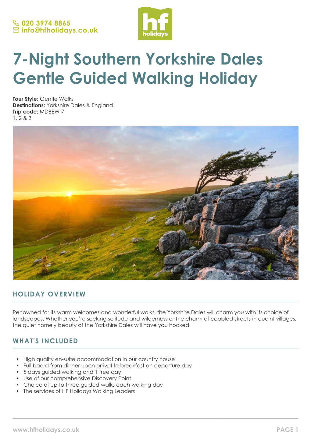 7-Night Southern Yorkshire Dales Gentle Guided Walking Holiday