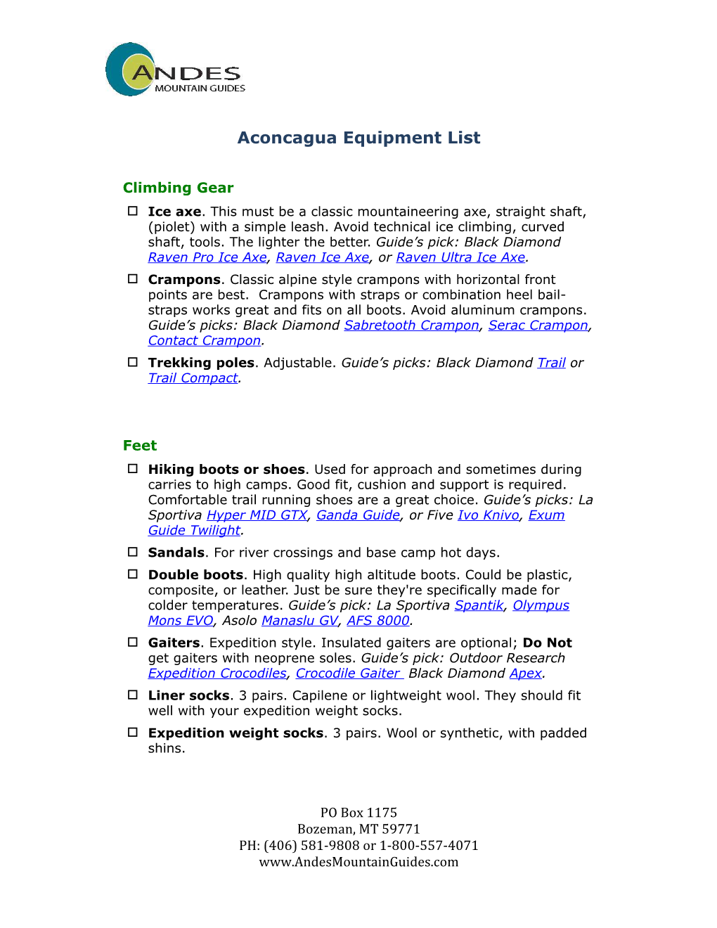 Aconcagua Equipment List
