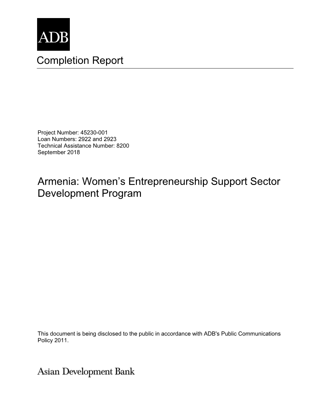 45230-001: Women's Entrepreneurship Support Sector