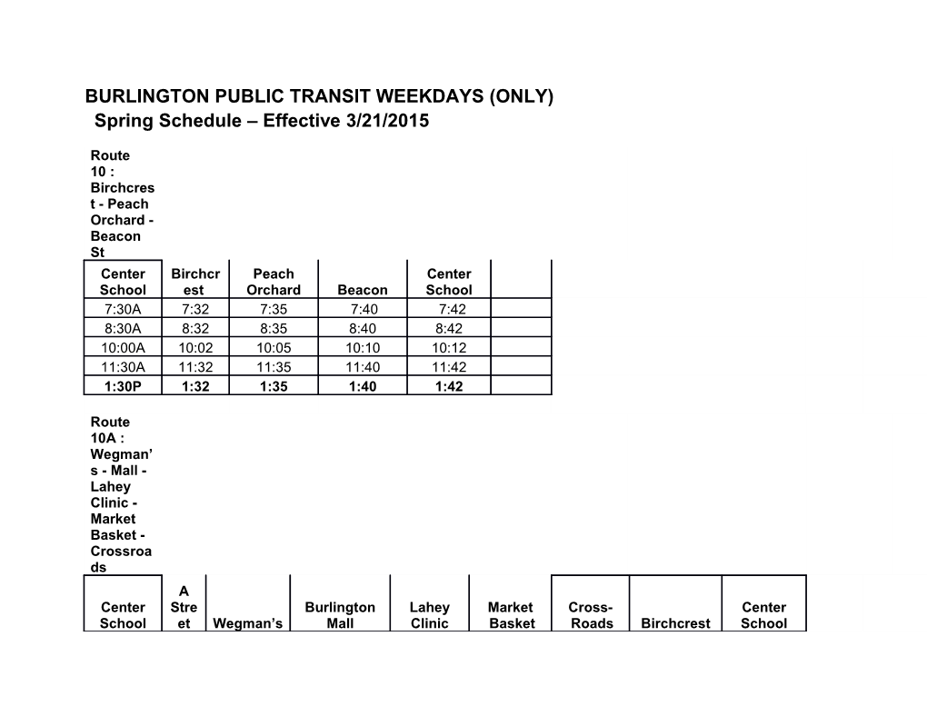 Burlington Public Transit Weekdays (Only)