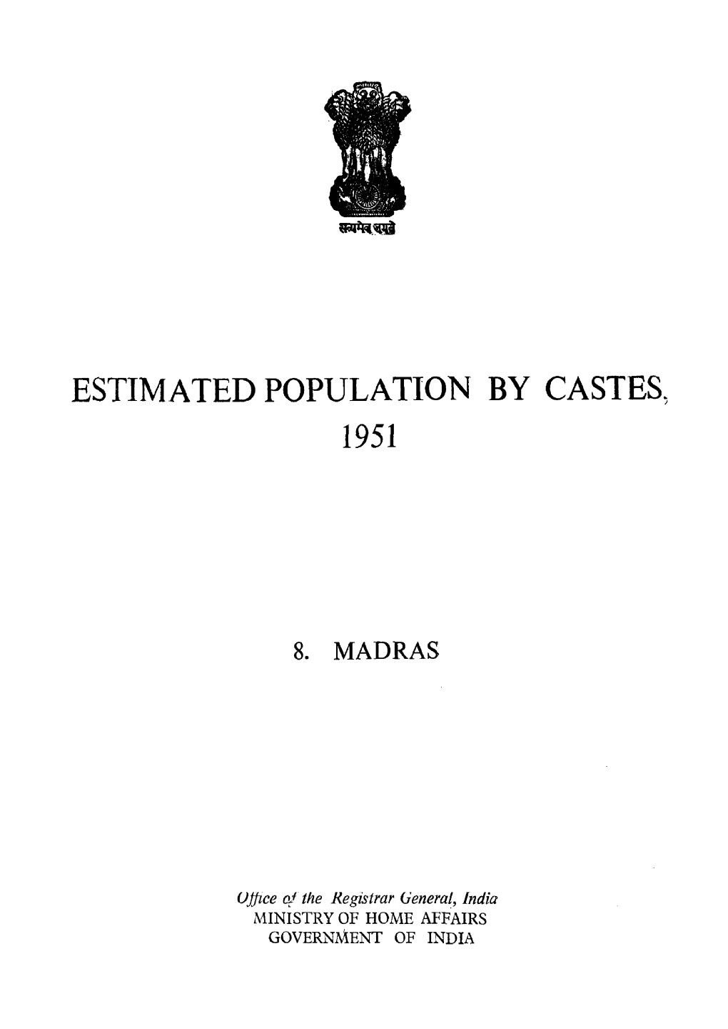 Estimated Population by Castes, Madras