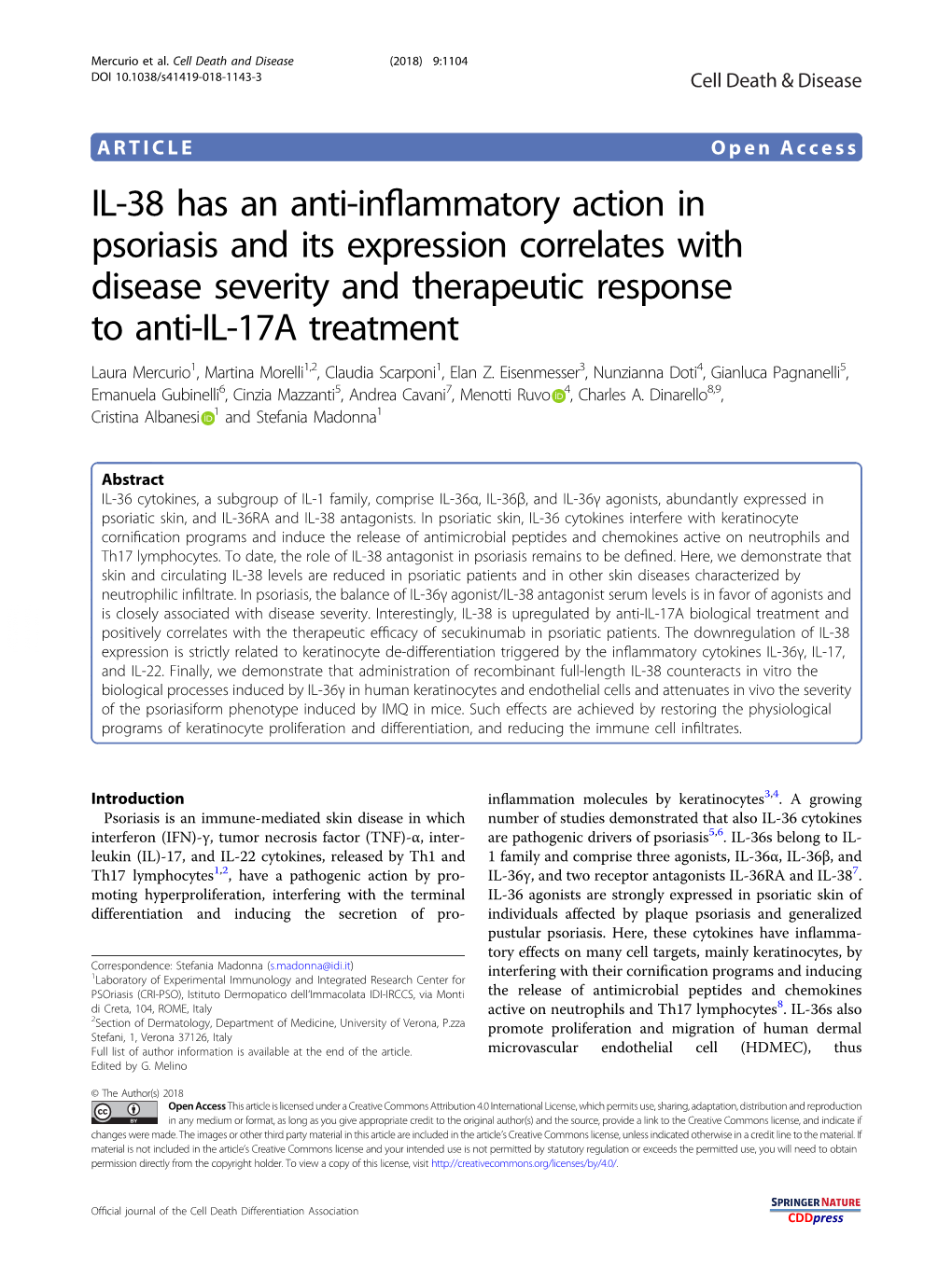 IL-38 Has an Anti-Inflammatory Action in Psoriasis and Its Expression