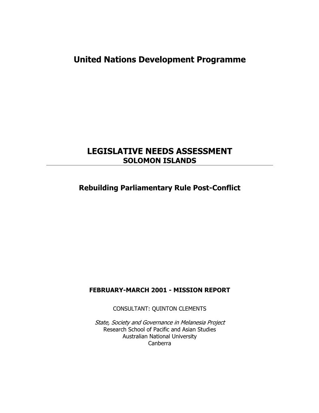 Solomon Islands Legislative Needs Assesment
