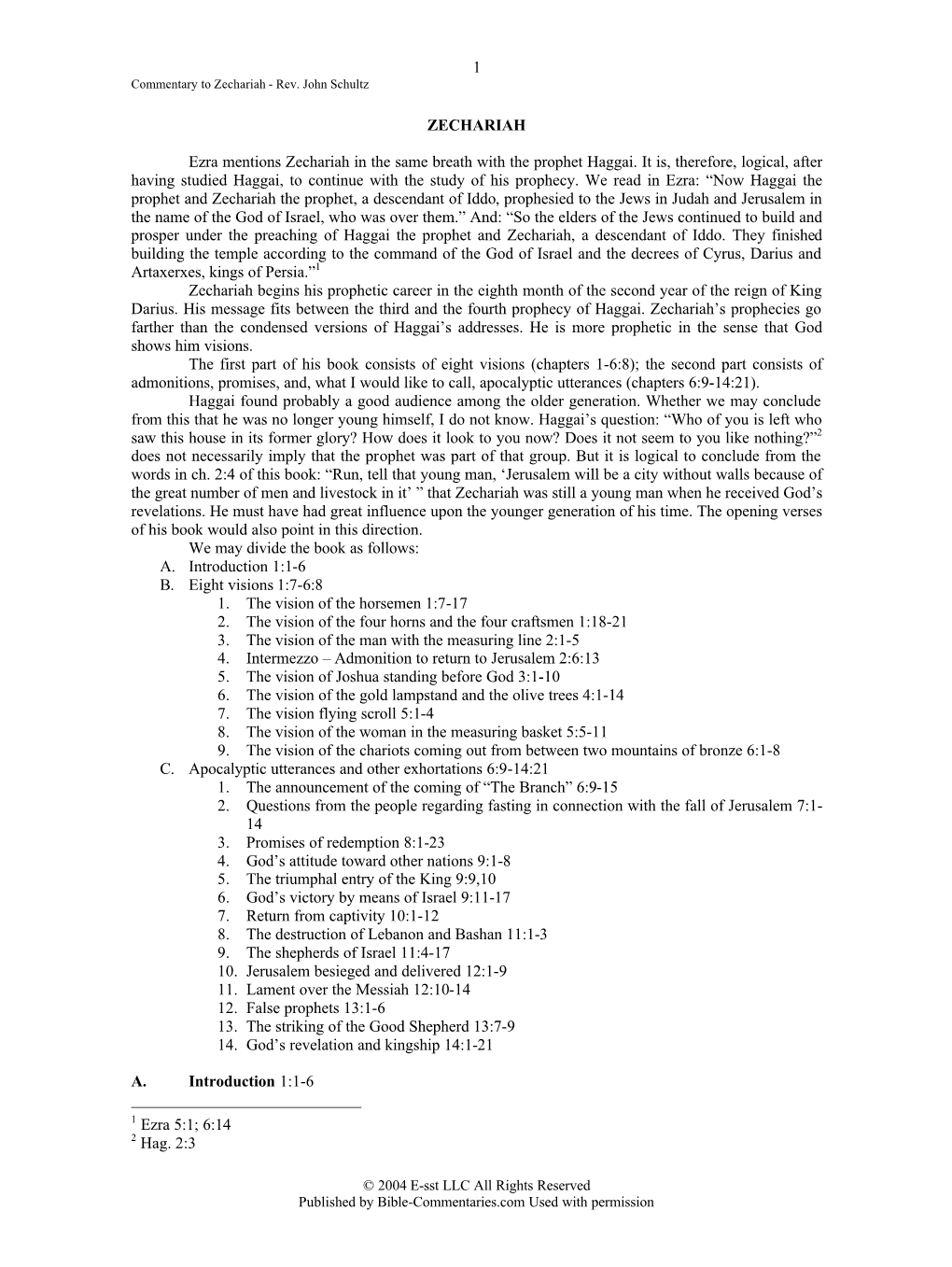 Bible Commentary to Zechariah by John Schultz