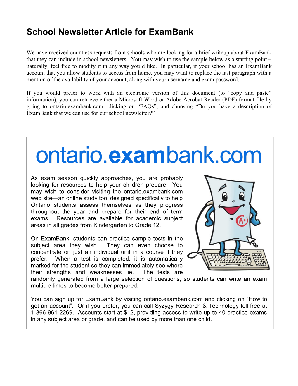 Example School Newsletter Article