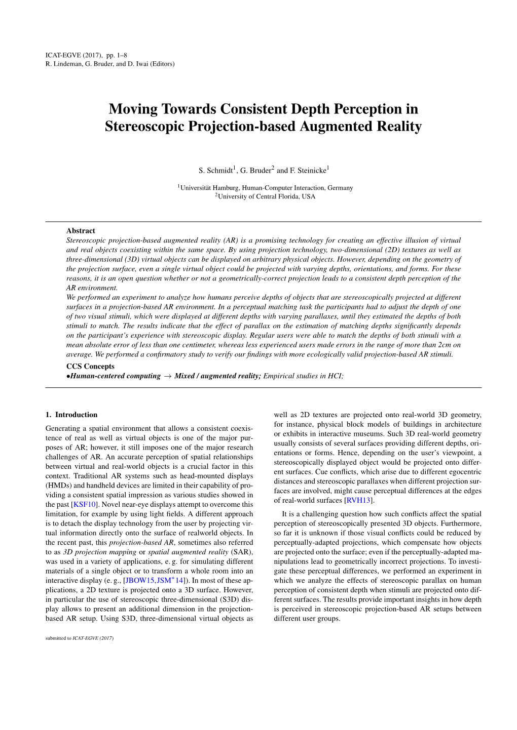 Moving Towards Consistent Depth Perception in Stereoscopic Projection-Based Augmented Reality