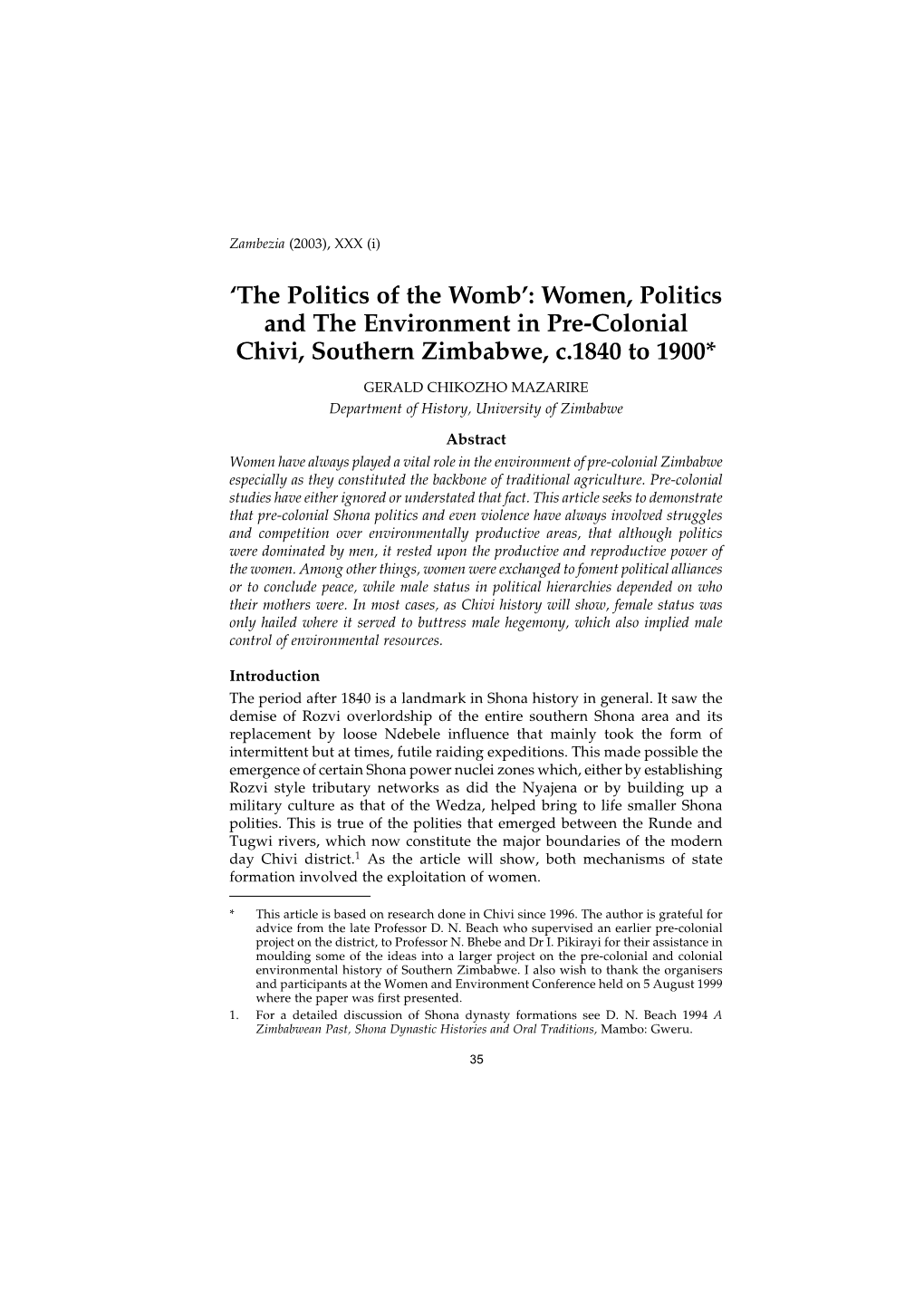 'The Politics of the Womb': Women, Politics and The