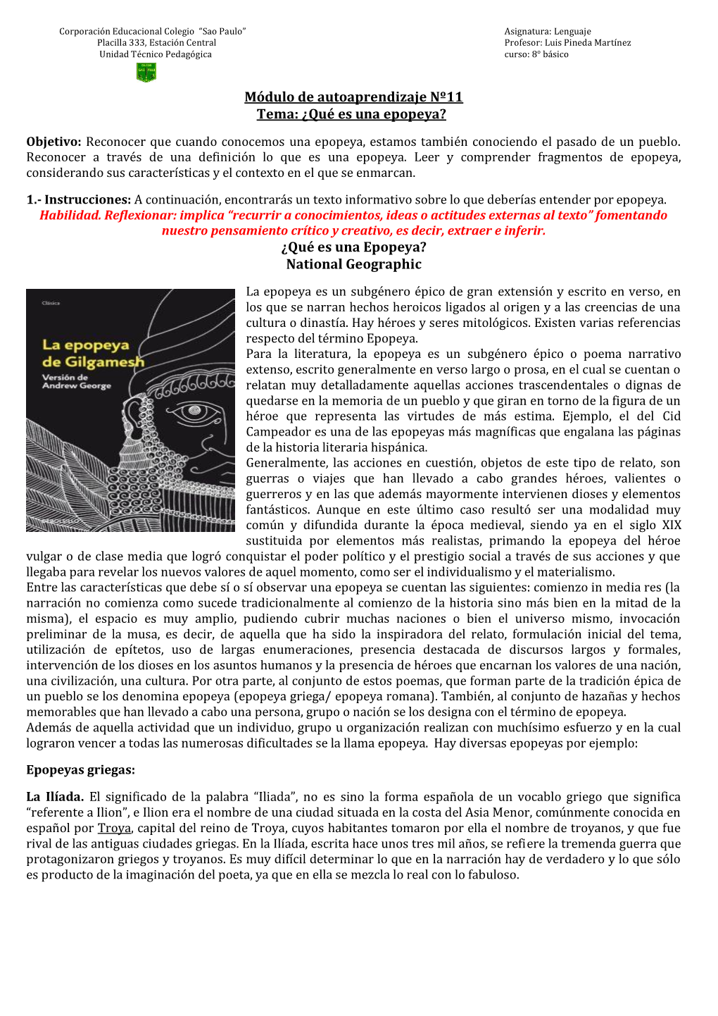 Módulo De Autoaprendizaje Nº11 Tema: ¿Qué Es Una Epopeya?