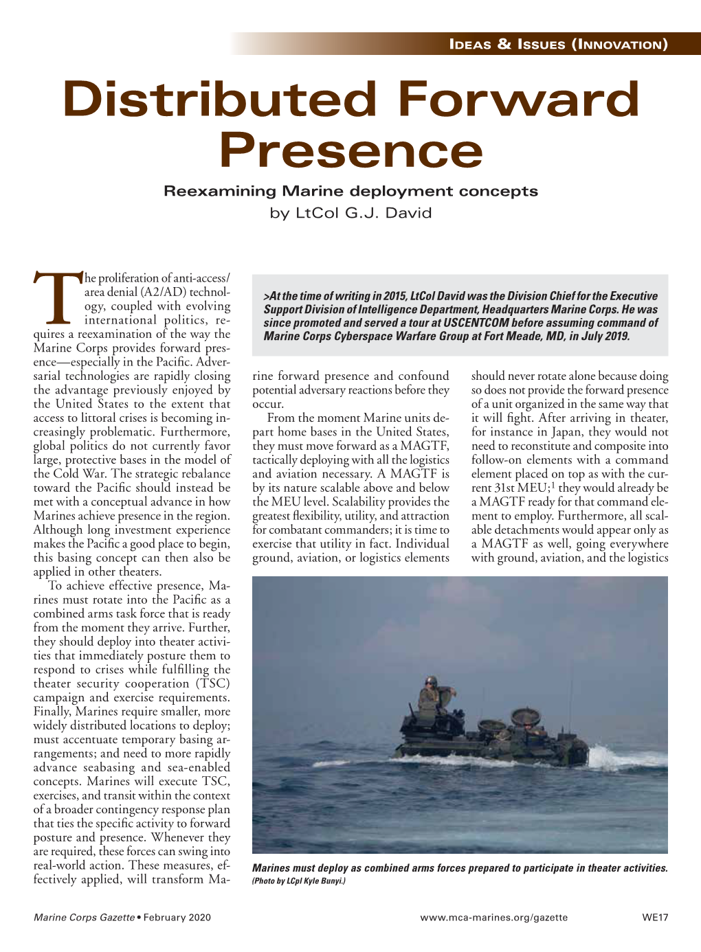 Distributed Forward Presence Reexamining Marine Deployment Concepts by Ltcol G.J