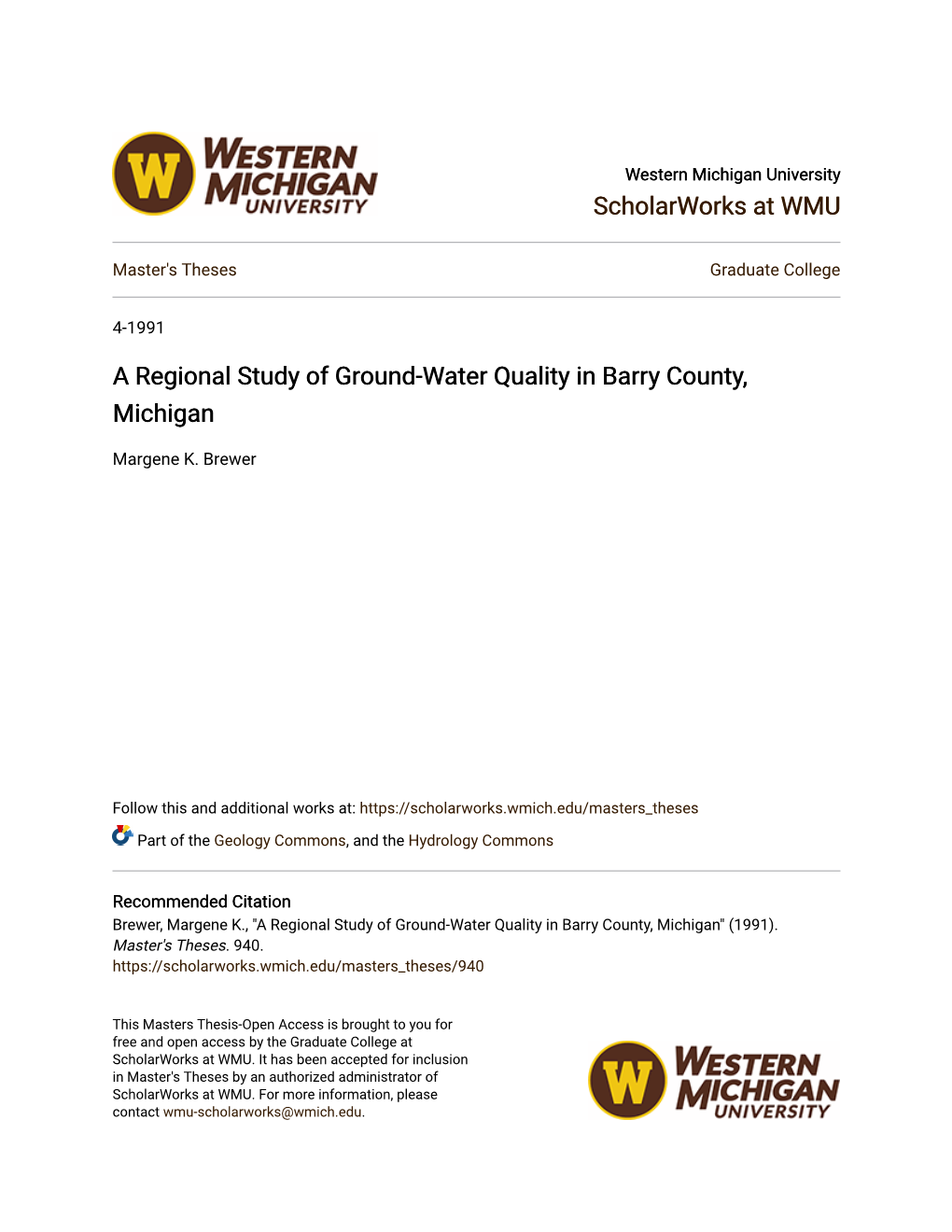 A Regional Study of Ground-Water Quality in Barry County, Michigan