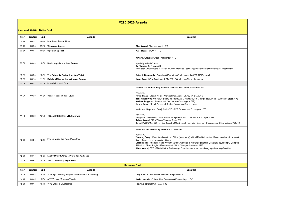 V2EC 2020 Agenda