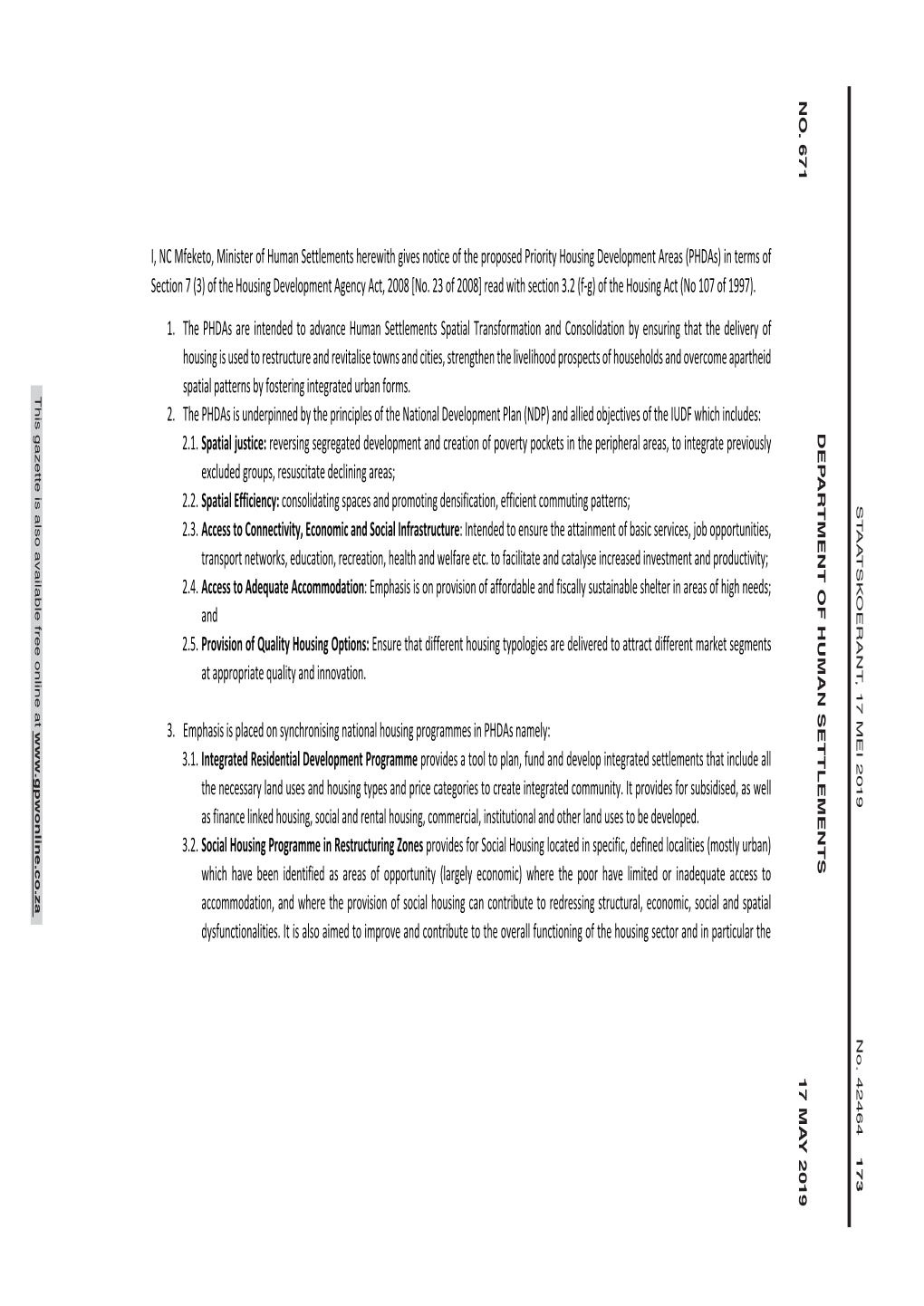 Proposed Priority Housing Development Areas 42464 L of All Well Needs; Segments Apartheid Previously