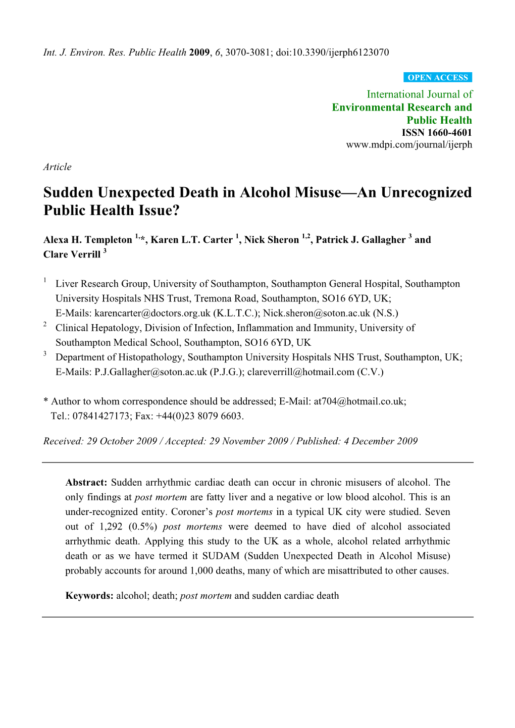 Sudden Unexpected Death in Alcohol Misuse—An Unrecognized Public Health Issue?