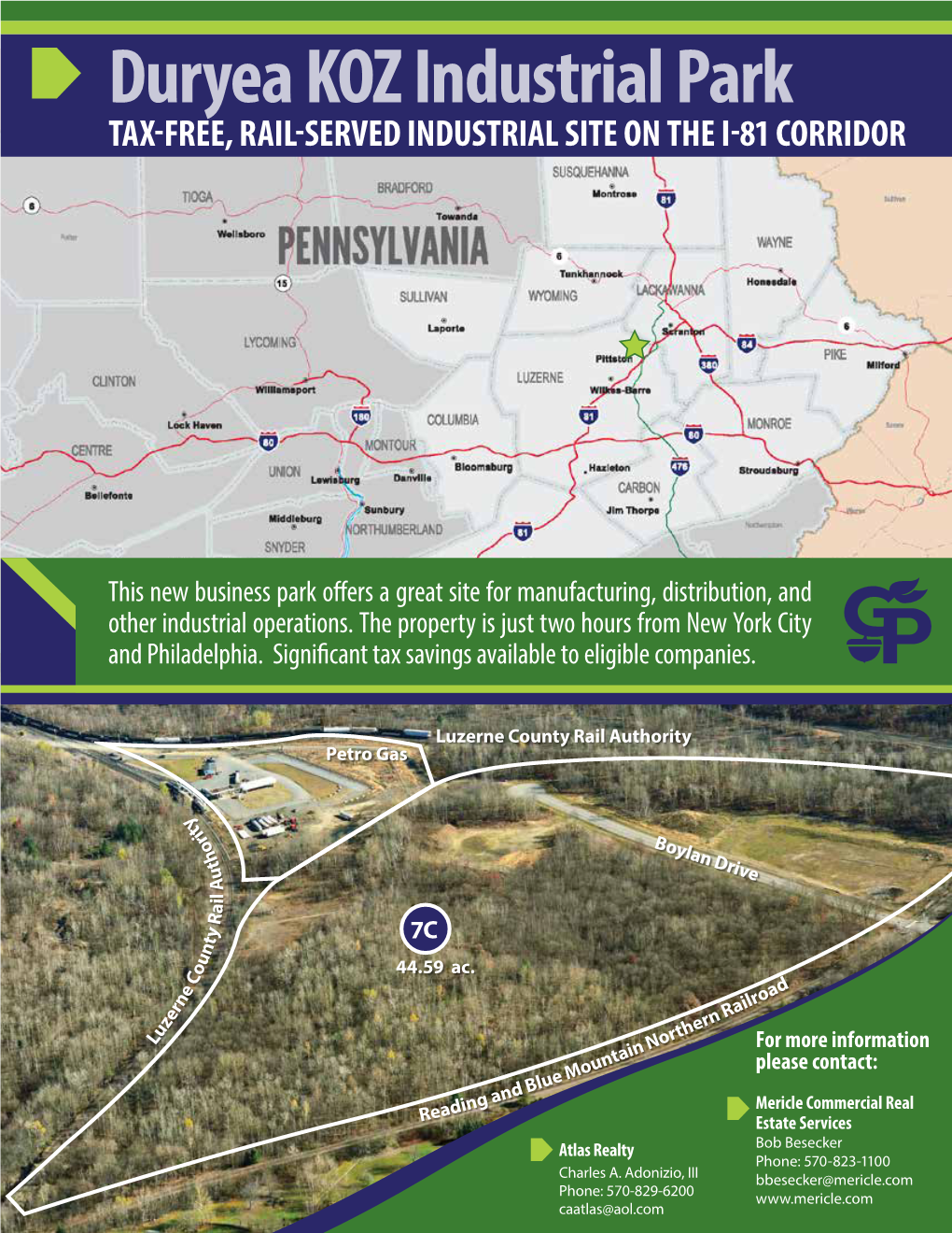 Duryea KOZ Industrial Park TAX-FREE, RAIL-SERVED INDUSTRIAL SITE on the I-81 CORRIDOR