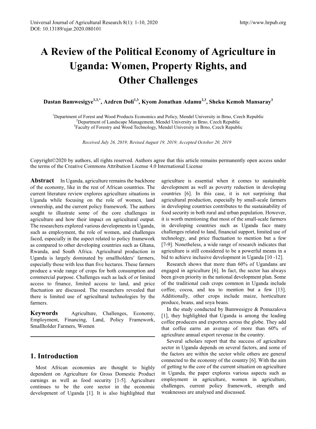 A Review of the Political Economy of Agriculture in Uganda: Women, Property Rights, and Other Challenges