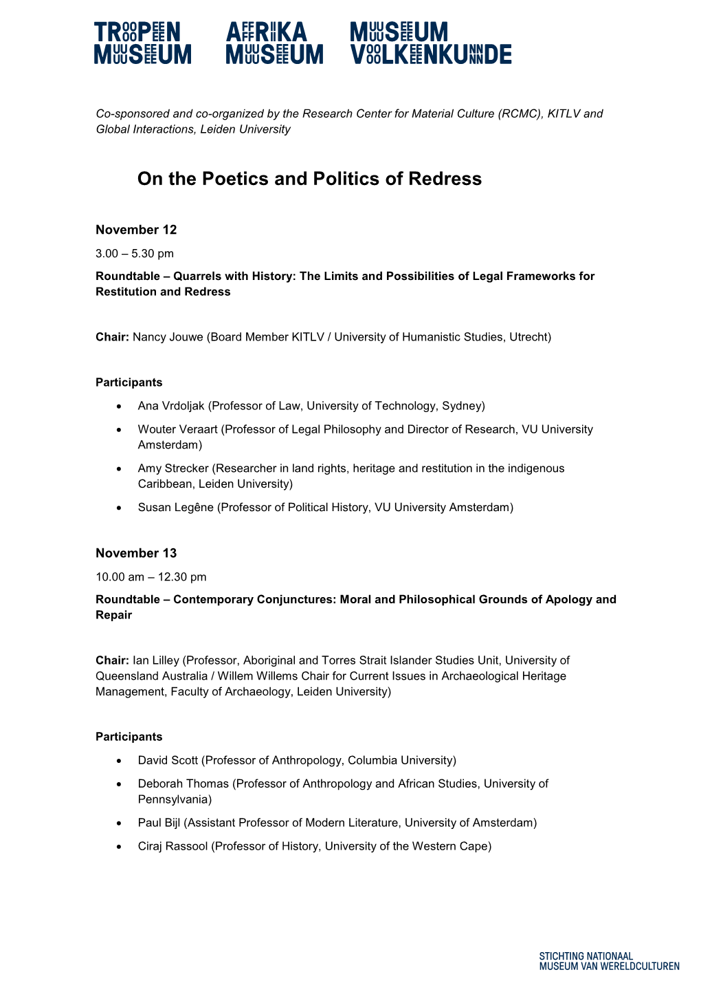 Poetics and Politics of Redress Program