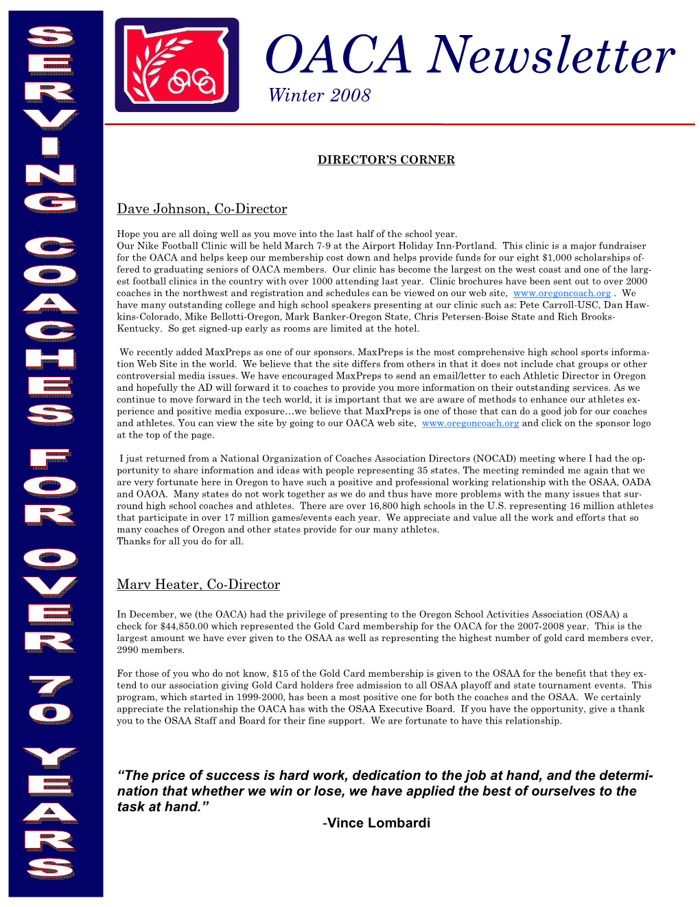 2008 Winter Newsletter