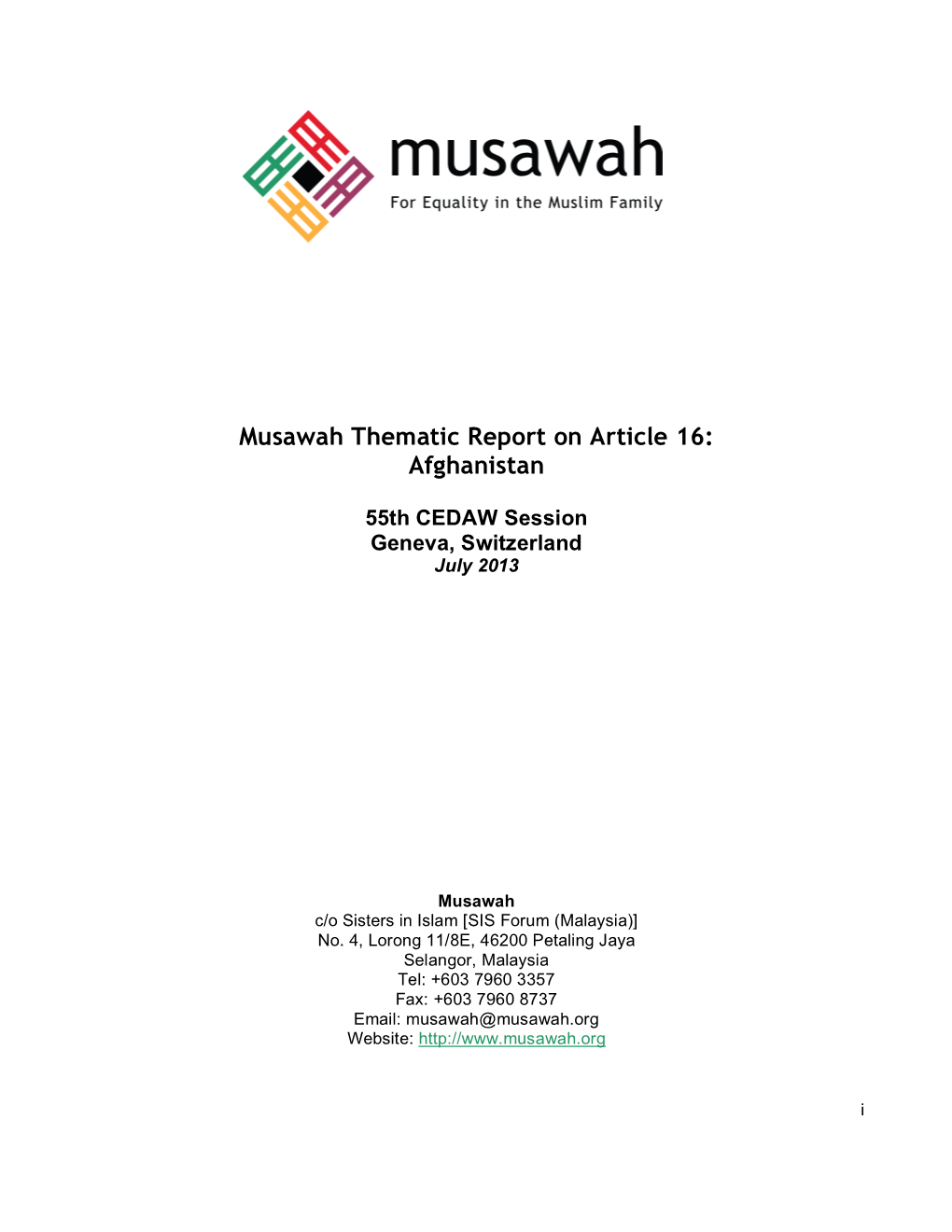 Musawah Thematic Report on Article 16: Afghanistan