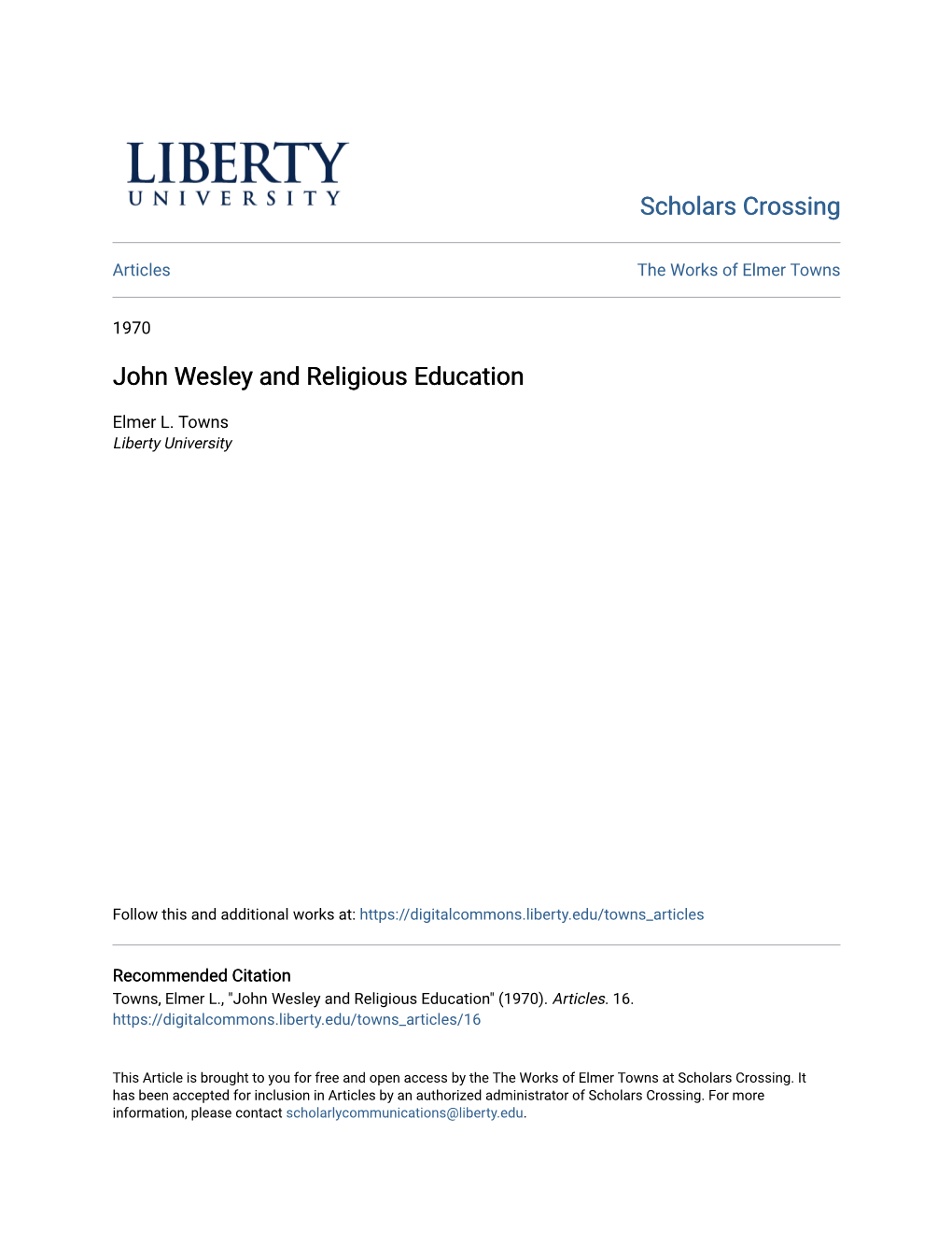 John Wesley and Religious Education