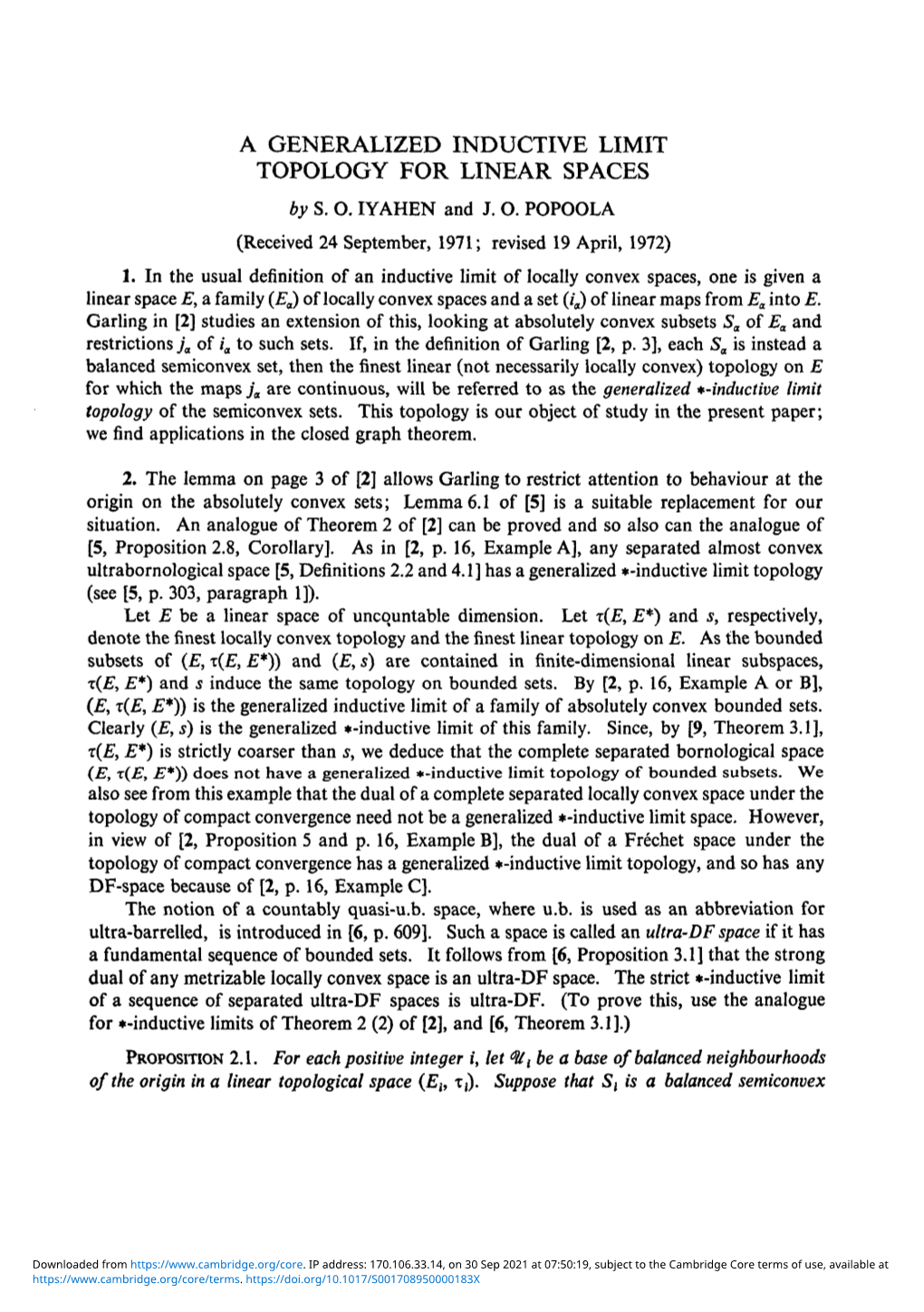 A GENERALIZED INDUCTIVE LIMIT TOPOLOGY for LINEAR SPACES by S