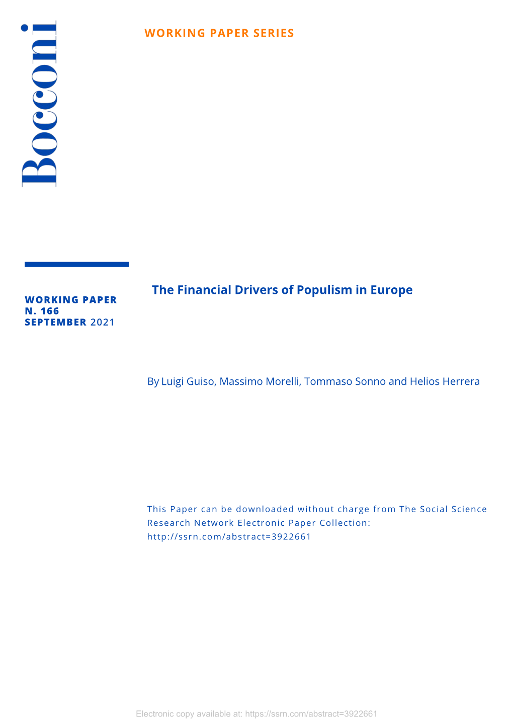 The Financial Drivers of Populism in Europe WORKING PAPER N