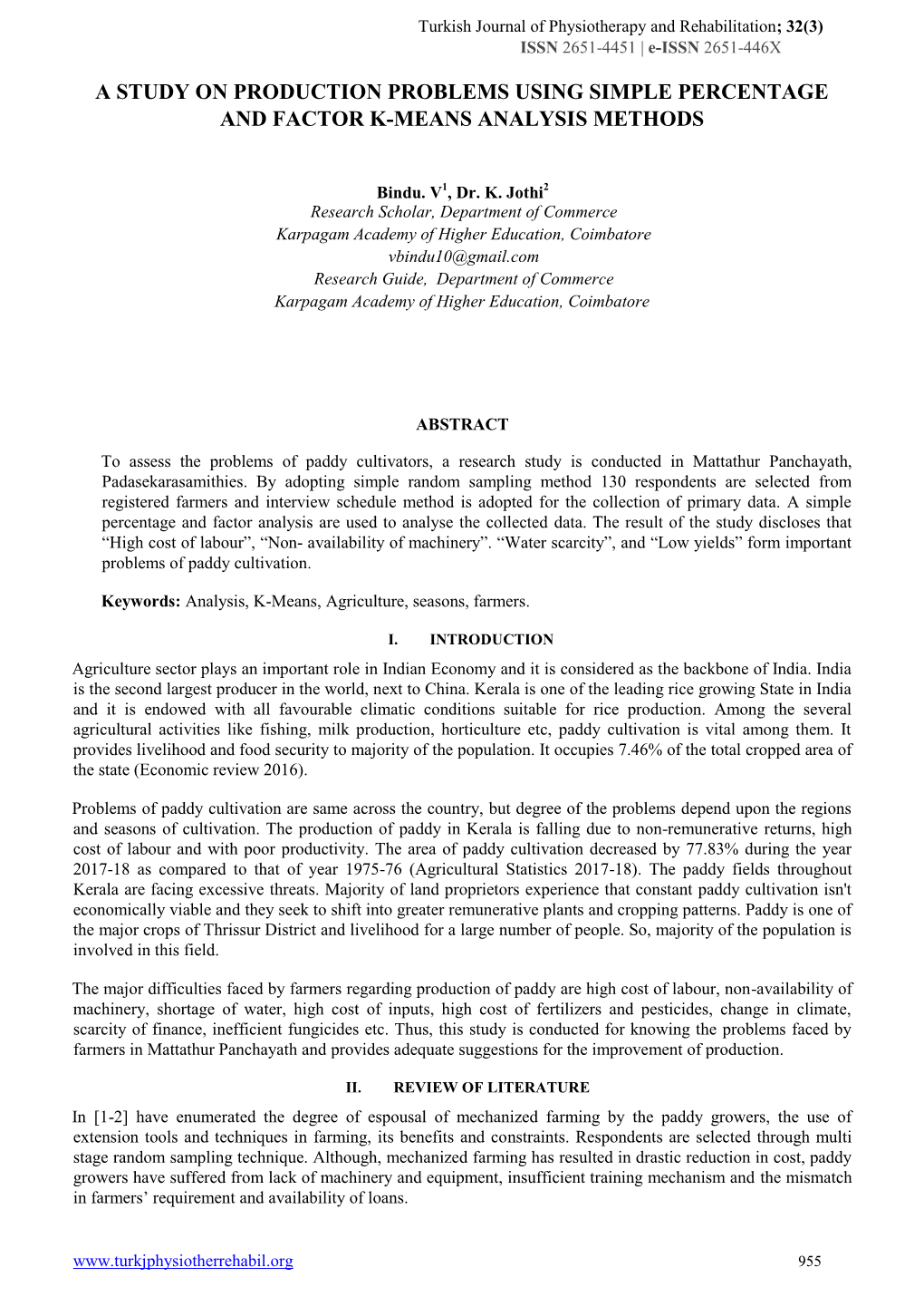 A Study on Production Problems Using Simple Percentage and Factor K-Means Analysis Methods