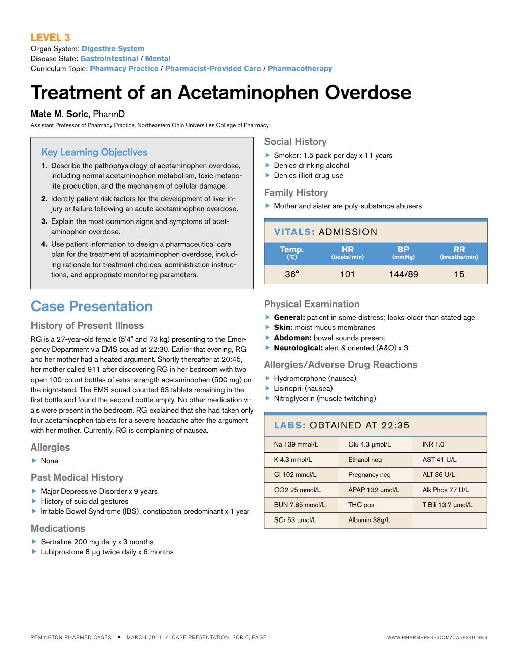 Treatment of an Acetaminophen Overdose Mate M