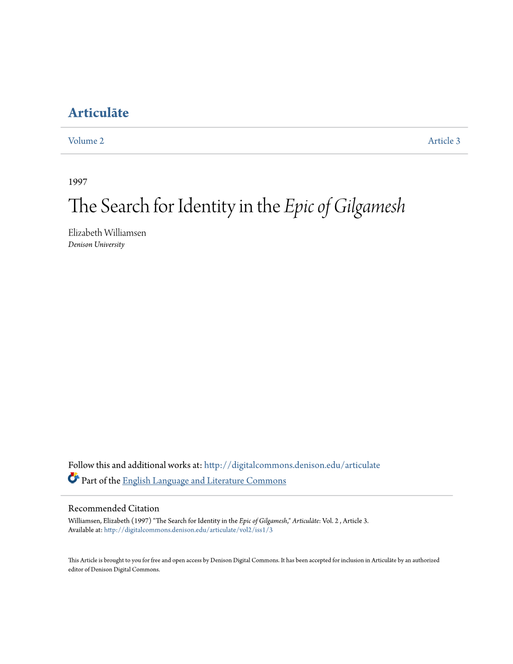 The Search for Identity in the Epic of Gilgamesh