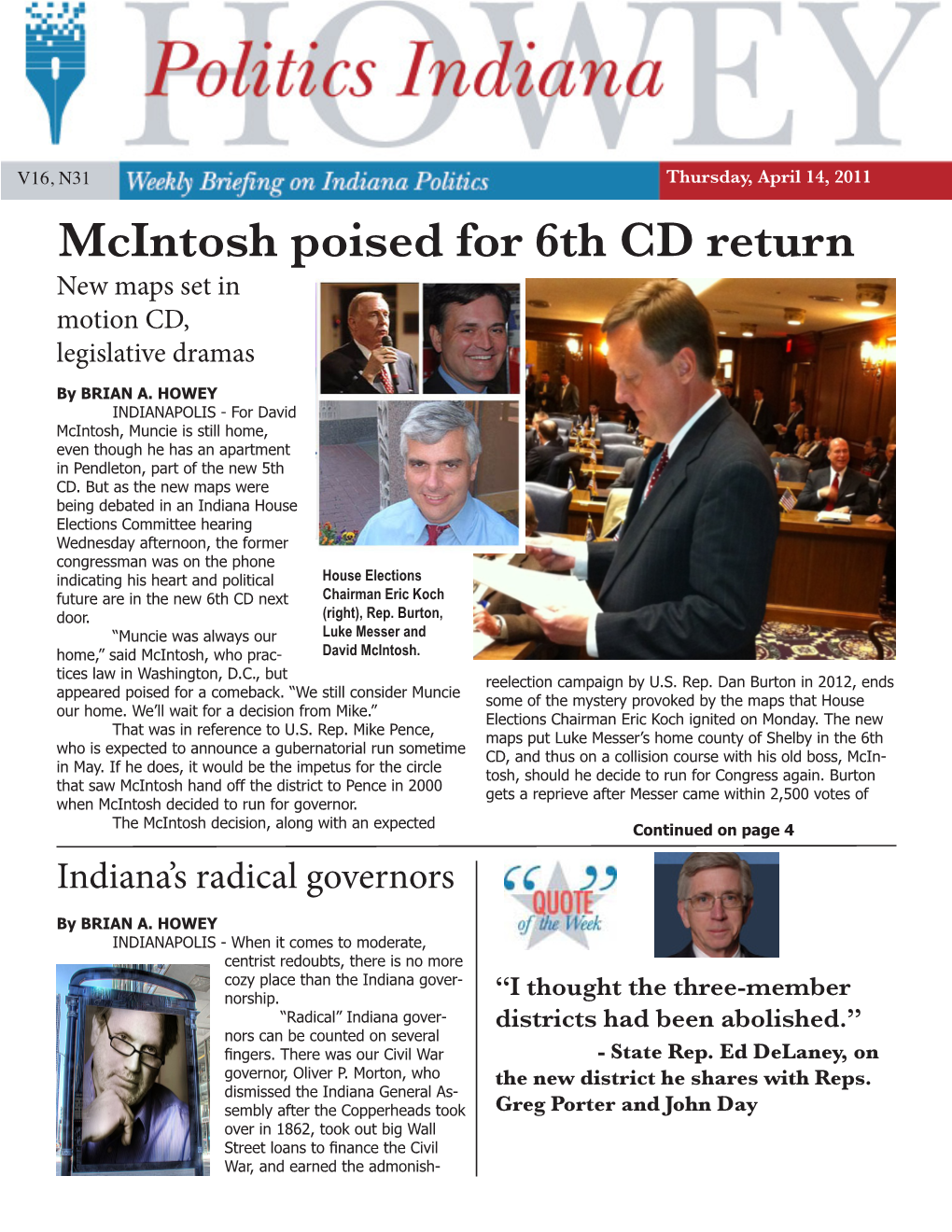 Mcintosh Poised for 6Th CD Return New Maps Set in Motion CD, Legislative Dramas by BRIAN A