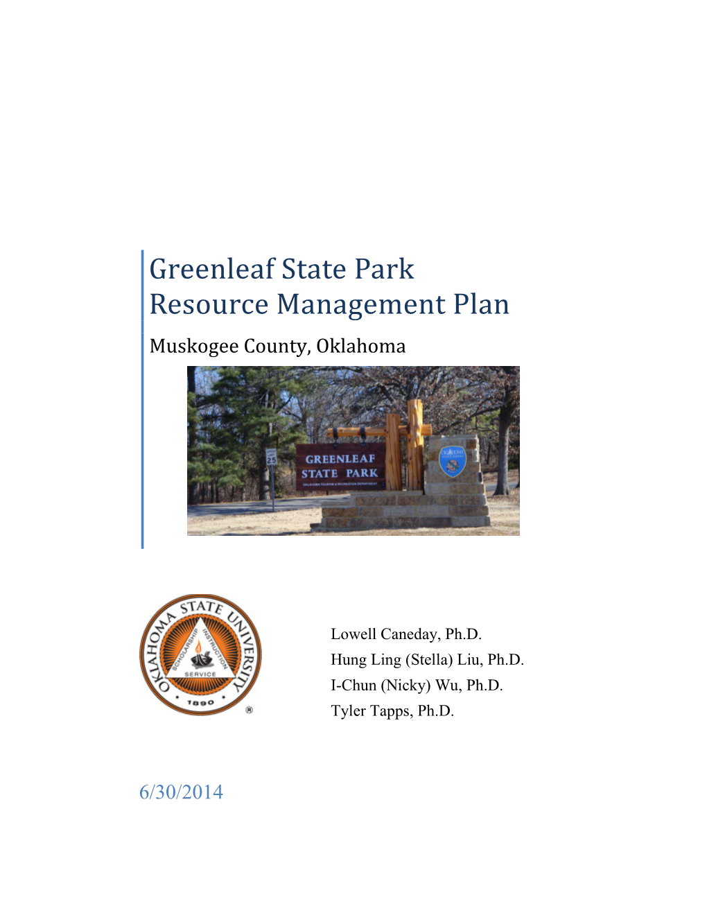 Greenleaf State Park Resource Management Plan Muskogee County, Oklahoma