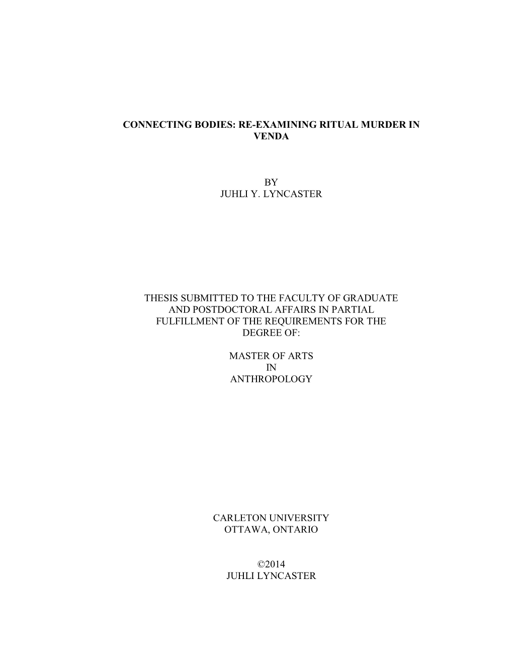 Connecting Bodies: Re-Examining Ritual Murder in Venda