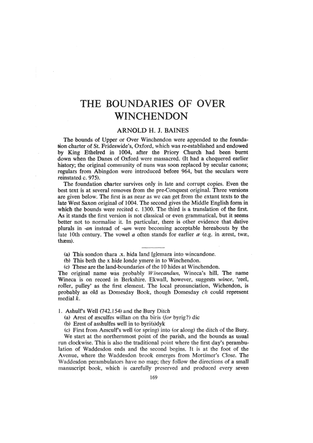 The Boundaries of Over Winchendon. Arnold H.J.Baines