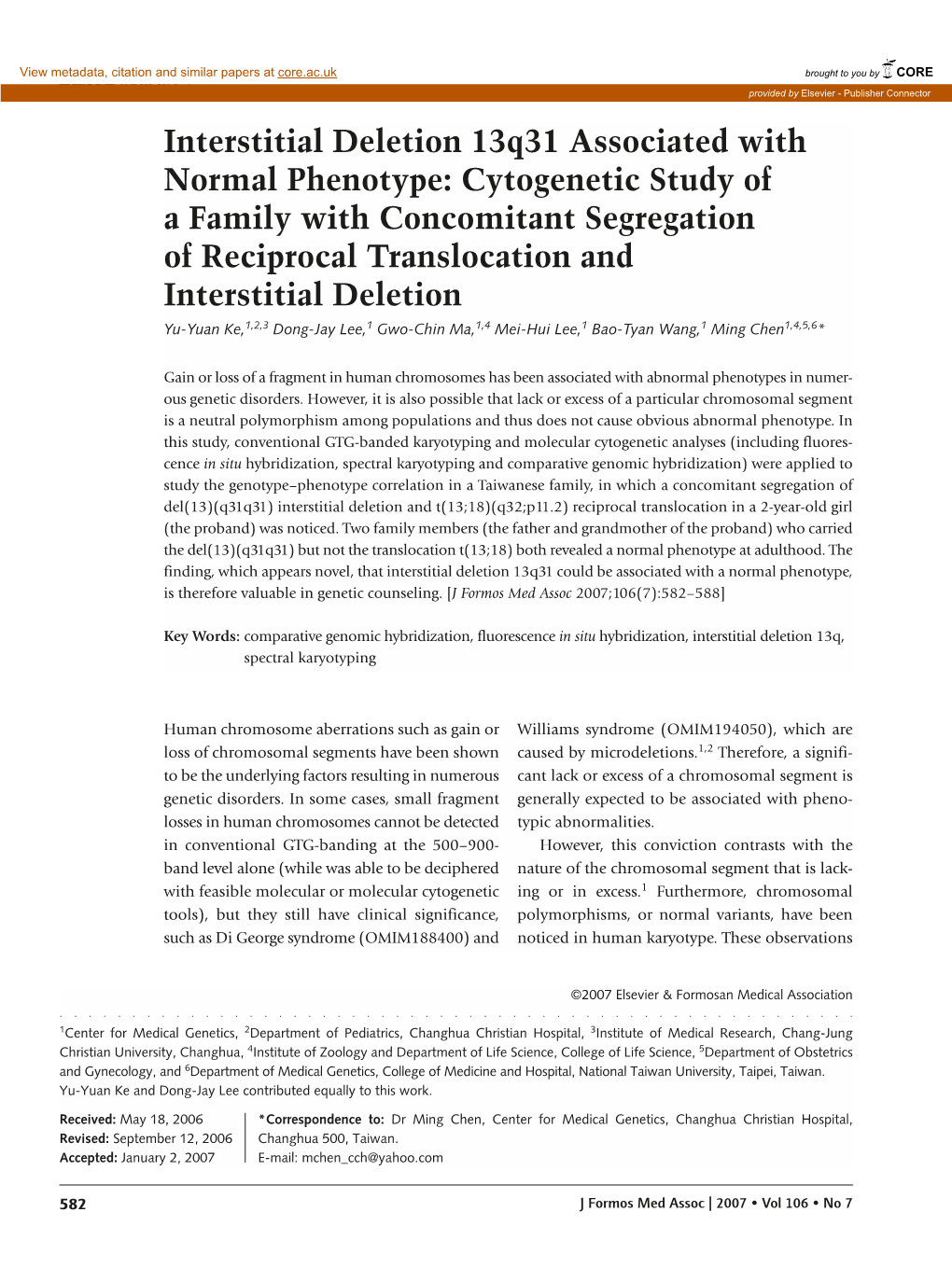 Interstitial Deletion 13Q31 Associated with Normal Phenotype