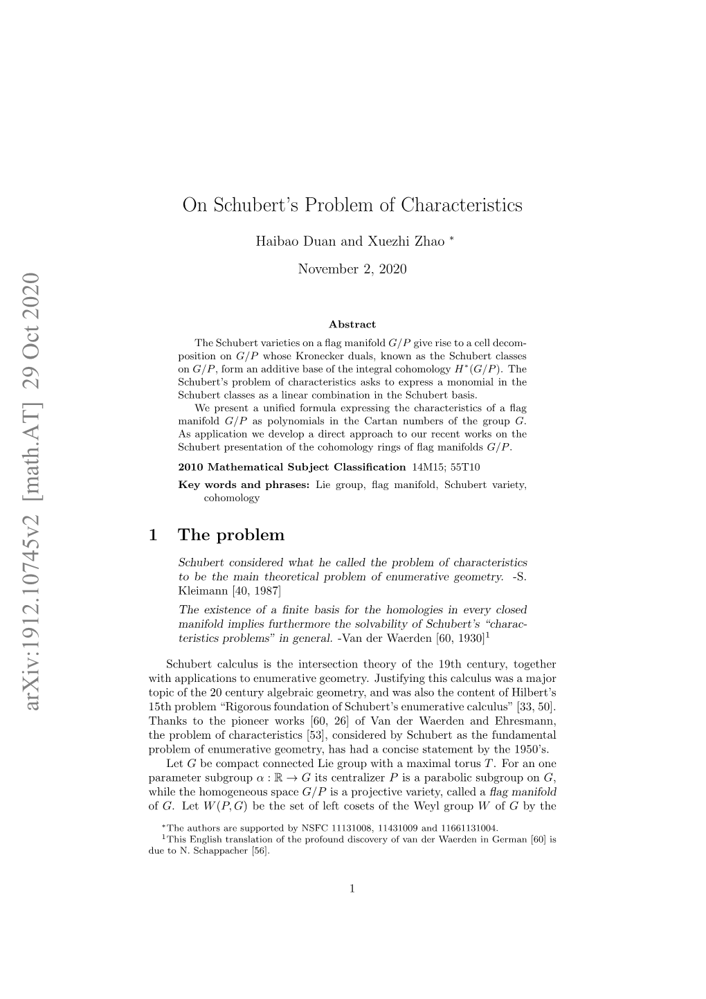 On Schubert's Problem of Characteristics