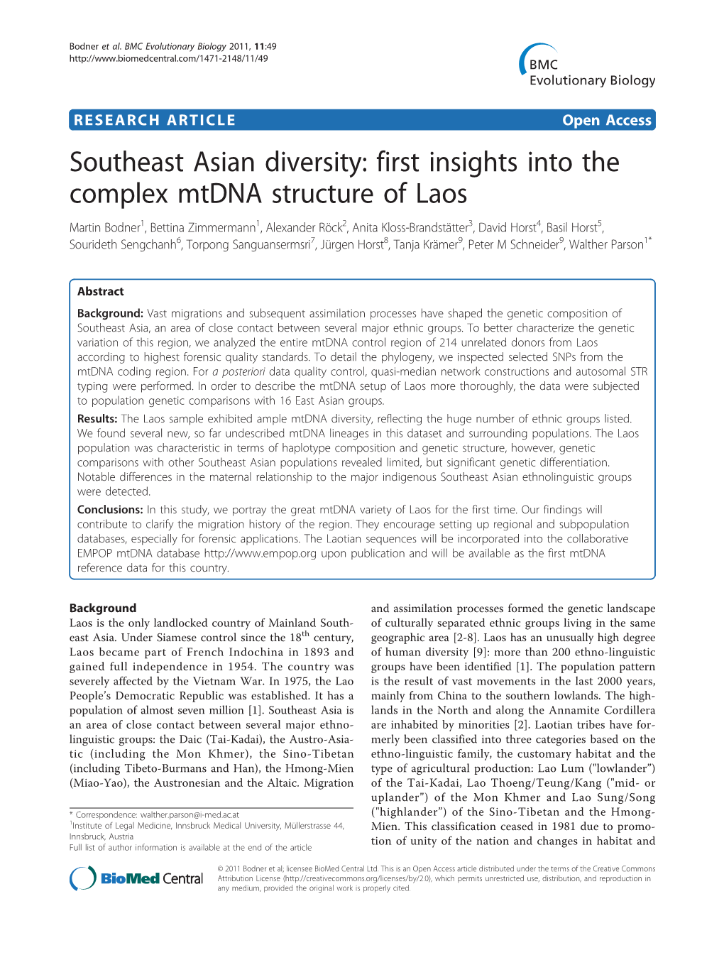 Southeast Asian Diversity: First Insights Into the Complex Mtdna Structure